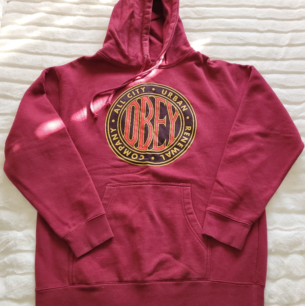 OBEY Logo Burgundy Red Pullover Sweatshirt